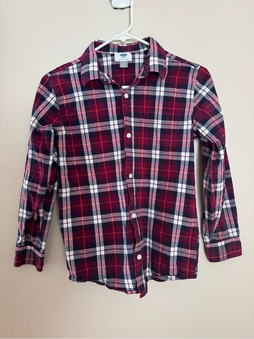Old Navy Red, Blue & White Plaid Button-Down Shirt